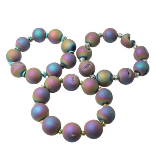 Агат браслет, Круглая, разноцветная плакировка, случайным образом отправлено & Мужская, beads size 20mm, длина Приблизительно 15 см, продается PC