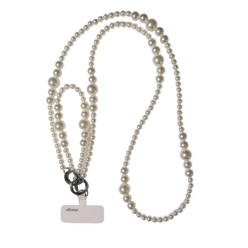Plastic Pearl Cell Phone Lanyard, met Zinc Alloy, handgemaakt, voor vrouw, wit, Verkocht door PC