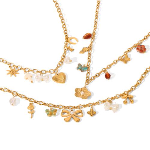 304 nehrđajućeg čelika Ogrlica, s Plastična Pearl, zlatna boja pozlaćen, različitih stilova za izbor & za žene & emajl & s Rhinestone, Prodano By PC