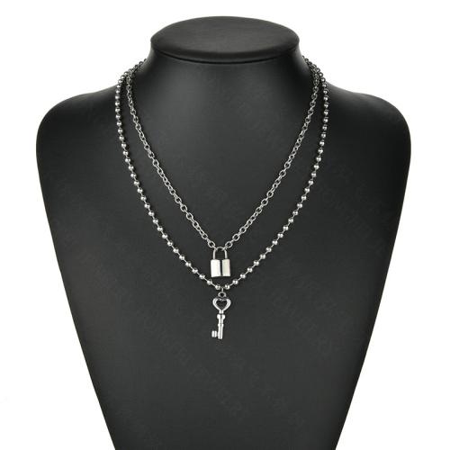 Maglia collana, Titantium acciaio, Lock and Key, lucido, Doppio strato & gioielli di moda & unisex, colore originale, assenza di nichel,piombo&cadmio, Lunghezza Appross. 51-80 cm, Venduto da PC