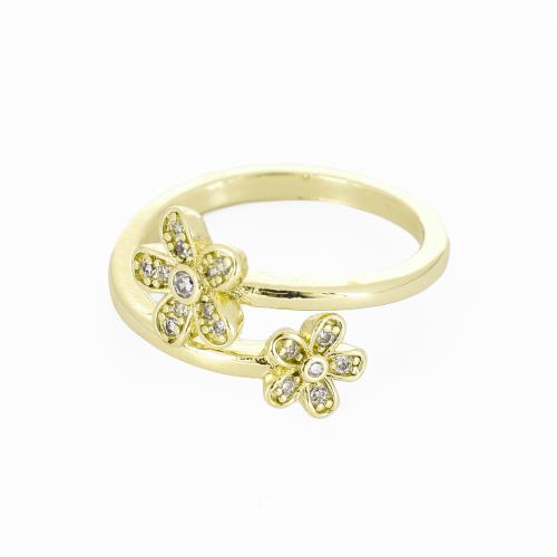 Messing Manchet Finger Ring, Bloem, gold plated, micro pave zirconia & voor vrouw, Verkocht door PC