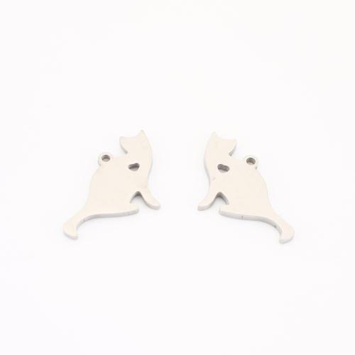 Aço inoxidável animal Pingentes, Aço inoxidável 304, Gato, DIY, cor original, 23x14x2mm, vendido por PC