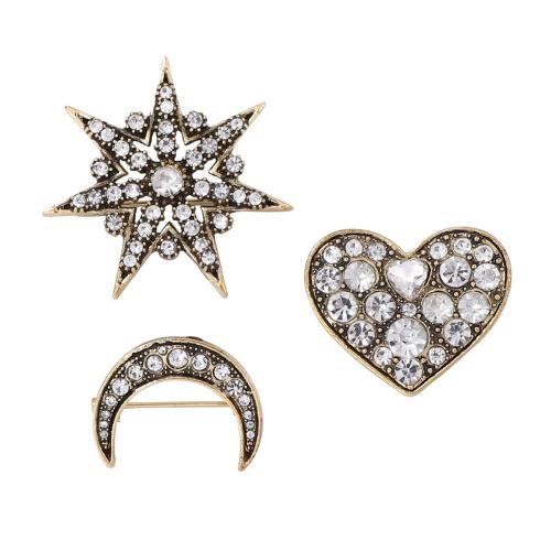 Broche de strass, alliage de zinc, Plaqué de couleur d'or antique, trois pièces & bijoux de mode & pour femme & avec strass, 3PC/fixé, Vendu par fixé