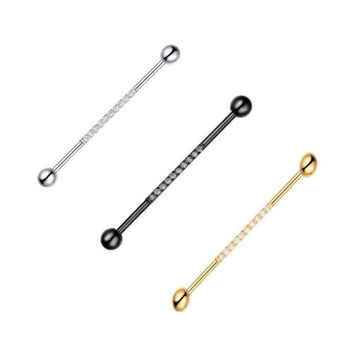 304 Edelstahl Piercing Stäbe, plattiert, unisex & Micro pave Zirkonia, keine, 1.60x38x5mm, verkauft von PC