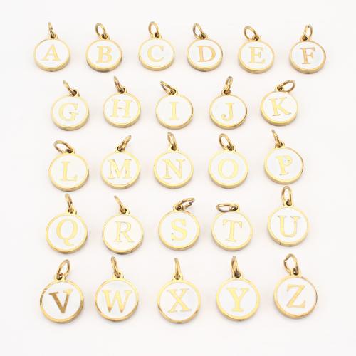 Colgantes de letras de acero inoxidable, acero inoxidable 304, Redondo aplanado, chapado en color dorado, Bricolaje & diferentes patrones para la opción & esmalte, 18x12x2mm, 20PCs/Grupo, Vendido por Grupo