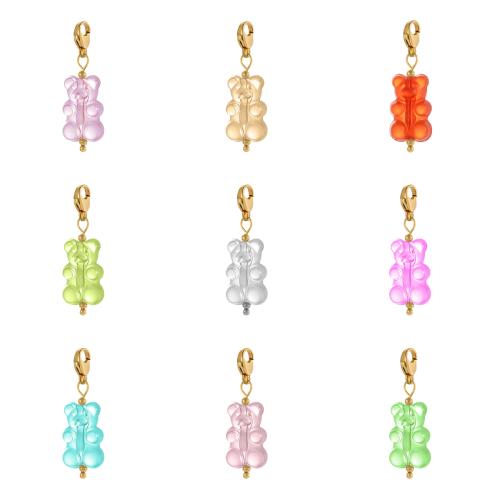 Resin Pendant 304 Stainless Steel with Resin Bear gold color plated DIY Sold By PC