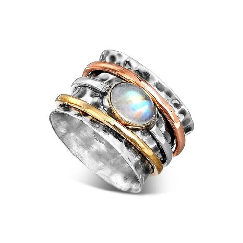 Brass Finger Ring with Moonstone plated & for woman Approx 1.5mm US Ring Sold By PC