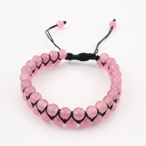 pierre gemme bracelet, Rond, Double couche & unisexe, rose, Vendu par PC