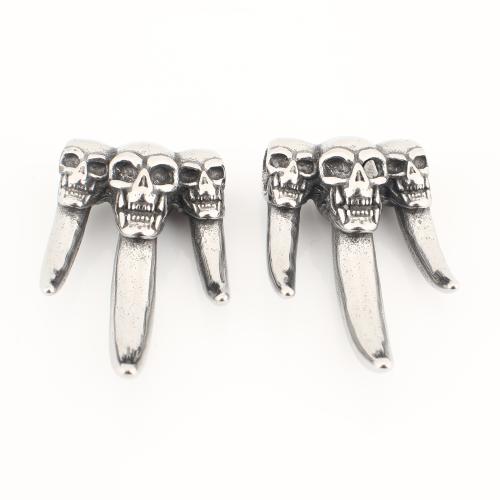 Rustfrit stål kraniet Pendler, 304 rustfrit stål, Skull, Vintage & du kan DIY, oprindelige farve, 38x30x12mm, Solgt af PC