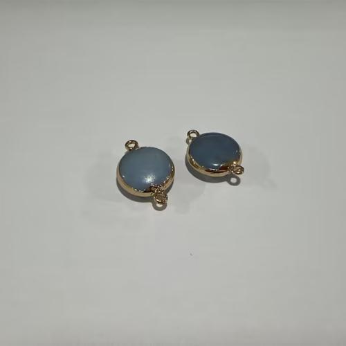 Edelstein-Connector, Blauer Aventurin, flache Runde, goldfarben plattiert, DIY, 23x17x6.50mm, Bohrung:ca. 1.5mm, verkauft von PC