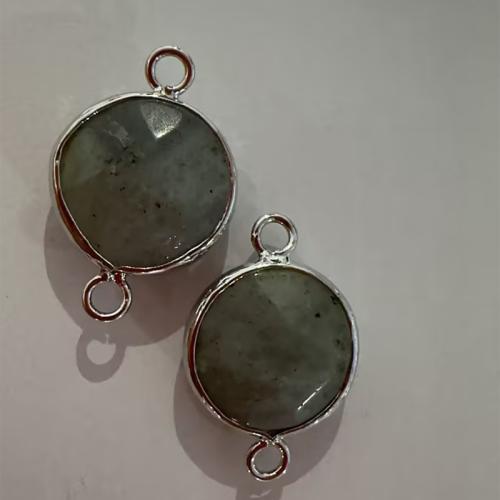Edelstein-Connector, Labradorit, mit Zinklegierung, flache Runde, plattiert, DIY, 23x15x6mm, Bohrung:ca. 1.5mm, verkauft von PC