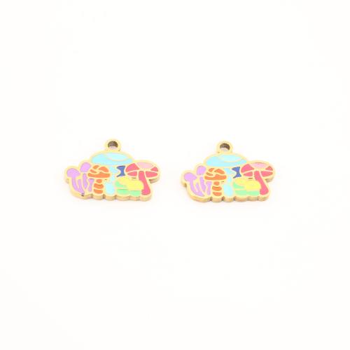 Stainless Steel Pendants 304 Stainless Steel mushroom gold color plated DIY & enamel Sold By PC