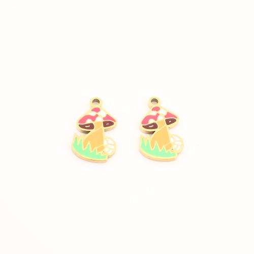 Stainless Steel Pendants 304 Stainless Steel mushroom gold color plated DIY & enamel Sold By PC
