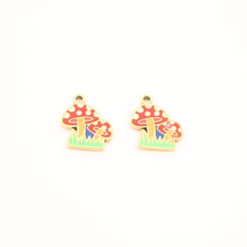 Stainless Steel Pendants 304 Stainless Steel mushroom gold color plated DIY & enamel Sold By PC