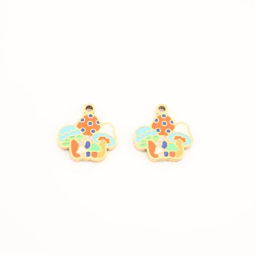 Stainless Steel Pendants 304 Stainless Steel mushroom gold color plated DIY & enamel Sold By PC