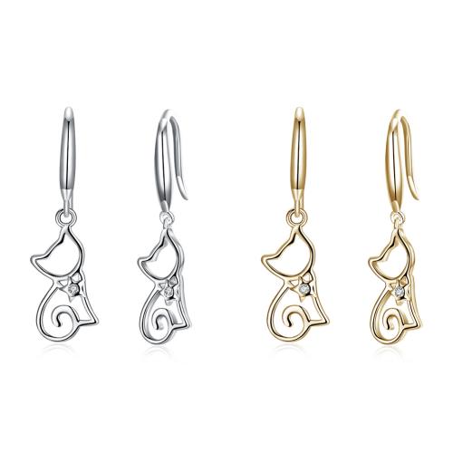 925 Boucles d’oreilles Sterling Silver Drop & Dangle, Argent sterling 925, chat, Placage, pour femme & avec strass & creux, plus de couleurs à choisir, 70x26mm, Vendu par paire