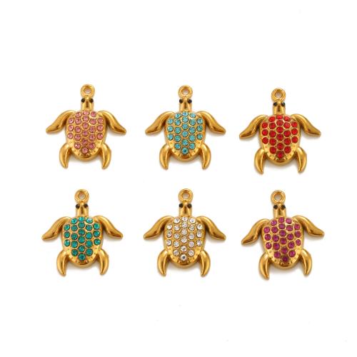 Stainless Steel Animal Pendants 304 Stainless Steel Turtle gold color plated DIY & with rhinestone Sold By PC