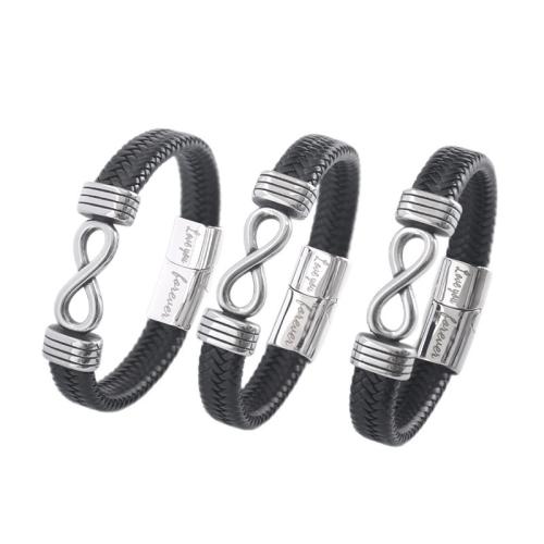 PU Armbånd, med 304 rustfrit stål, Infinity, Vintage & forskellig størrelse for valg & for mennesket, Solgt af PC