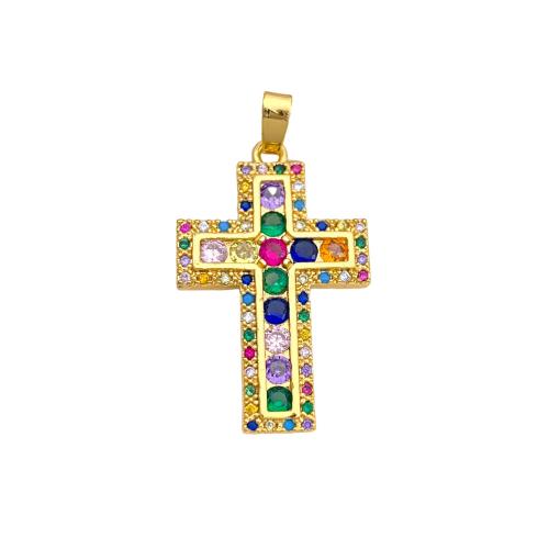Kubni cirkonij Micro Pave Brass Privjesak, Mesing, Križ, pozlaćen, možete DIY & različitih stilova za izbor & micro utrti kubni cirkonij, pendant size 17-22mm, Prodano By PC