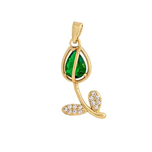 Kubni cirkonij Micro Pave Brass Privjesak, Mesing, Tulip, pozlaćen, možete DIY & micro utrti kubni cirkonij, više boja za izbor, 12x24mm, Prodano By PC