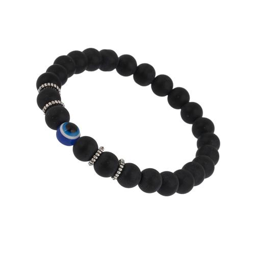 Ágata negra Pulsera, con Plástico & aleación de zinc, ojo de malvado, hecho a mano, unisexo & ajustable, beads size 8mm, longitud aproximado 18 cm, Vendido por UD