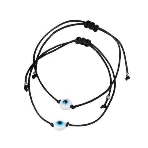 Akryl Armbånd sæt, med Terylene Cord, Evil Eye, håndlavet, 2 stykker & justerbar & for par, flere farver til valg, Indvendig diameter:Ca. 80mm, Solgt af sæt