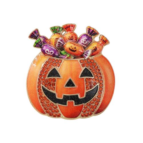 Stop cynku Broszka, Dynia, Platerowane w kolorze złota, Halloween Design & emalia & z kamieniem, 45x45mm, sprzedane przez PC