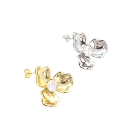 Brass Earring Post, cobre, Flor, banhado, DIY & micro pavimento em zircônia cúbica, Mais cores pare escolha, 17x22.20mm, vendido por par