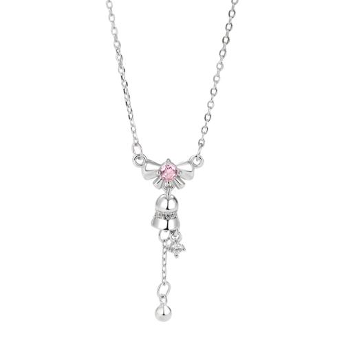 Cubic Zircon Micro Pave 925 Sterling Silver Necklace with 5CM extender chain micro pave cubic zirconia & for woman silver color Length Approx 40 cm Sold By PC