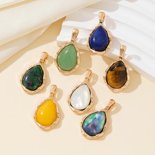 Gemstone Hängen Smycken, Zink Alloy, med Ädelsten & Shell, Dropp, guldfärg pläterade, DIY, fler färger för val, 32x18mm, Säljs av PC