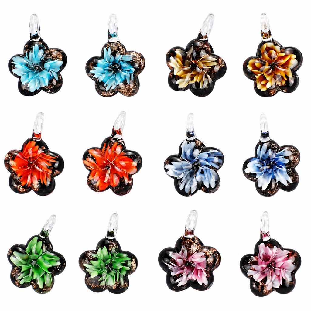 Vidinis Gėlių Lampwork Pakabukai