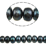 Button Gekweekte Zoetwater Parel kralen, zwart, 7-8mm, Gat:Ca 0.8mm, Per verkocht 15 inch Strand