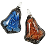 Εσωτερική Λουλούδι Μενταγιόν Lampwork, Γυάλινα, Ρόμβος, εσωτερικό λουλούδι, μικτά χρώματα, 35x57x13mm, Τρύπα:Περίπου 8x7mm, 12PCs/Box, Sold Με Box