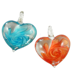 Inner Flower Lampwork Vedhæng, Heart, indre blomst, 38x34x16mm, Hole:Ca. 7mm, 12pc'er/Box, Solgt af Box