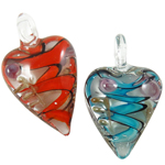 Εσωτερική Twist Μενταγιόν Lampwork, Γυάλινα, Καρδιά, μικτά χρώματα, 29x35x18mm, Τρύπα:Περίπου 8mm, 12PCs/Box, Sold Με Box