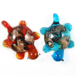 Goldsand Lampwork Anhänger, Schildkröter, gemischte Farben, 38x55x14mm, Bohrung:ca. 7mm, 12PCs/Box, verkauft von Box