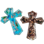 Guldsand Lampwork Häng, Cross, blandade färger, 48x59x6mm, Hål:Ca 4mm, 12PC/Box, Säljs av Box