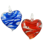 Fashion Lampwork Hangers, Hart, gemengde kleuren, 43x42x12mm, Gat:Ca 7x10mm, 12pC's/box, Verkocht door box