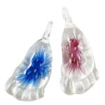 Inner Flower Lampwork Hangers, Voet, binnenbloem, gemengde kleuren, 27x43x11mm, Gat:Ca 4.5mm, 12pC's/box, Verkocht door box