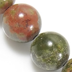 Koraliki unakite, Unakit, Koło, Naturalne, 4mm, otwór:około 0.8mm, długość około 15 cal, 10nici/wiele, około 90komputery/Strand, sprzedane przez wiele