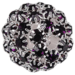 Abalorios de latón Rhinestone, metal, Esférico, chapado en color de plata, sin rosca & con diamantes de imitación & hueco, Negro, libre de níquel, plomo & cadmio, 26mm, agujero:aproximado 4.8mm, Vendido por UD