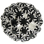 Abalorios de latón Rhinestone, metal, Esférico, chapado en color de plata, sin rosca & con diamantes de imitación & hueco, Negro, libre de níquel, plomo & cadmio, 26mm, agujero:aproximado 4.8mm, Vendido por UD