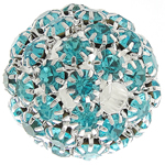 Perles en laiton strass, Rond, Placage de couleur argentée, sans filetage & avec strass & creux, bleu turquoise, protéger l'environnement, sans nickel, plomb et cadmium, 26mm, Trou:Environ 4.8mm, Vendu par PC