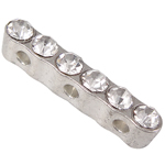 Zinc Alloy Spacer Bar, platin farve forgyldt, 3-streng & med rhinestone, nikkel, bly & cadmium fri, 21.50x5.50x3.50mm, Hole:Ca. 2mm, 100pc'er/Bag, Solgt af Bag