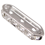 Mässing Spacer Bar, silver pläterad, 3-slagen & med strass, nickel, bly och kadmium gratis, 21x7x4mm, Hål:Ca 1.5mm, 100PC/Bag, Säljs av Bag