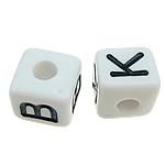 Grânulos de alfabeto plástico ABS, Cubo, padrão misto, branco, 10x10mm, Buraco:Aprox 4mm, 550PCs/Bag, vendido por Bag