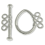 Messing Knebelverschluss, oval, Platinfarbe platiniert, 3-Strang, frei von Nickel, Blei & Kadmium, 22x3mm, 11.5x16x1.8mm, Bohrung:ca. 1.8mm, 100SetsSatz/Tasche, verkauft von Tasche