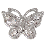 Connecteur en alliage de Zinc animal, papillon, Placage de couleur platine, avec strass & boucle 2/2, protéger l'environnement, sans nickel, plomb et cadmium, 18.50x14mm, Trou:Environ 1.5mm, 100PC/sac, Vendu par sac