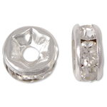 Rhinestone Spacers, Mesing, srebrne boje pozlaćen, s Rhinestone, nikal, olovo i kadmij besplatno, 6x6x3mm, Rupa:Približno 1mm, 100računala/Torba, Prodano By Torba