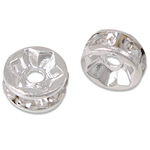 Strass Spacers, Messing, silver plated, met strass, nikkel, lood en cadmium vrij, 5x5x2.50mm, Gat:Ca 1.2mm, 100pC's/Bag, Verkocht door Bag